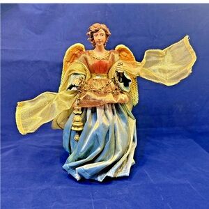 Christmas Angel Figurine with Golden Wings & Incense Holder Elegant Holiday Deco